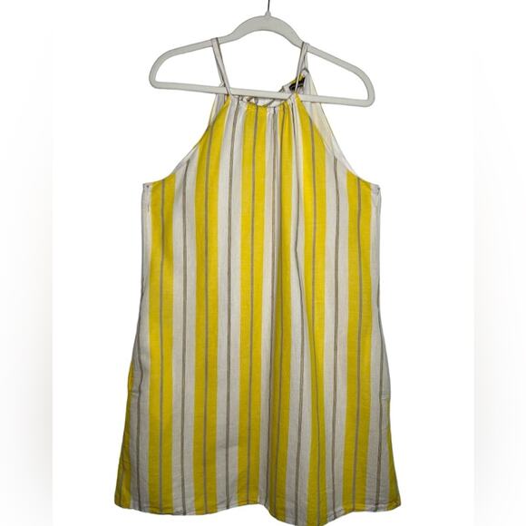 Tommy Bahama Striped Yellow White Grey Lined Halter Dress Mini - Picture 4 of 8